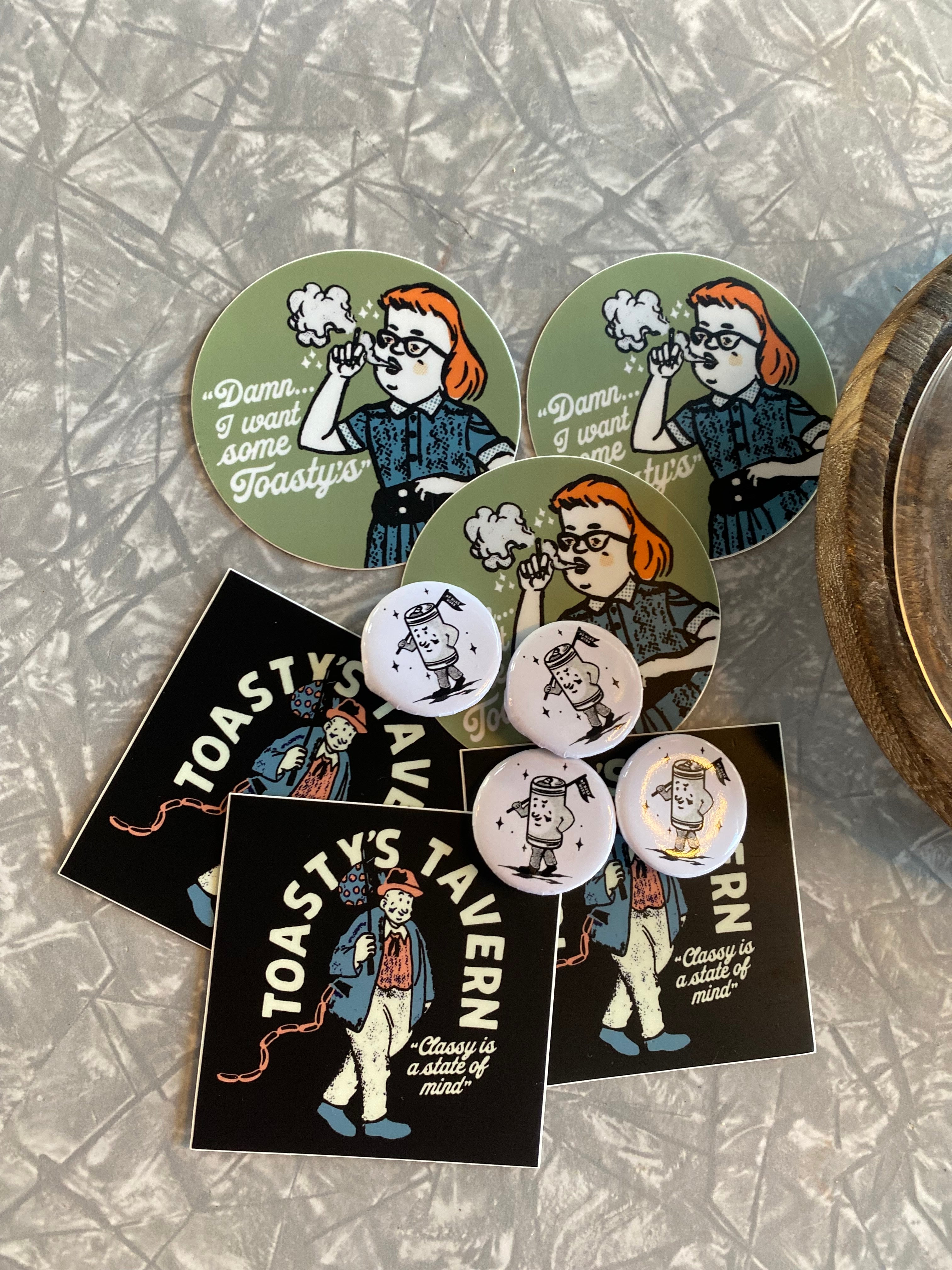 Toasty Pin Toasty's sticker & pin pack – Toasty's Tavern Gear